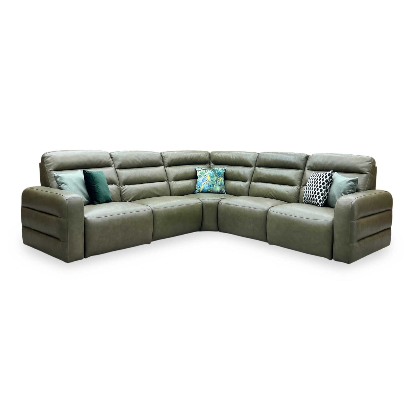 'Jumbo’ Ca-699e Olive Green Leather Large Power Recliner Corner Sofa Furniture Village