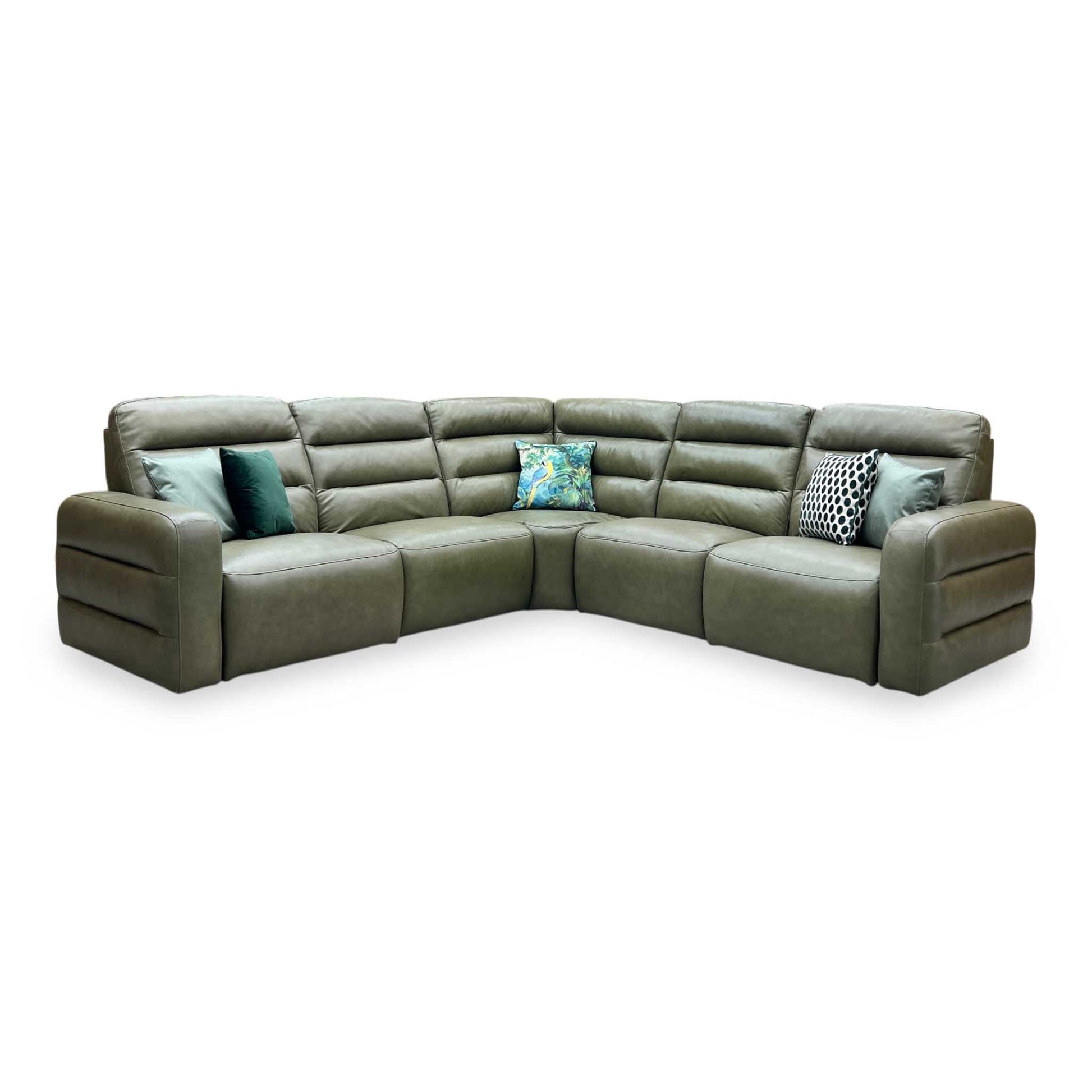 'Jumbo’ Ca-699e Olive Green Leather Large Power Recliner Corner Sofa Furniture Village