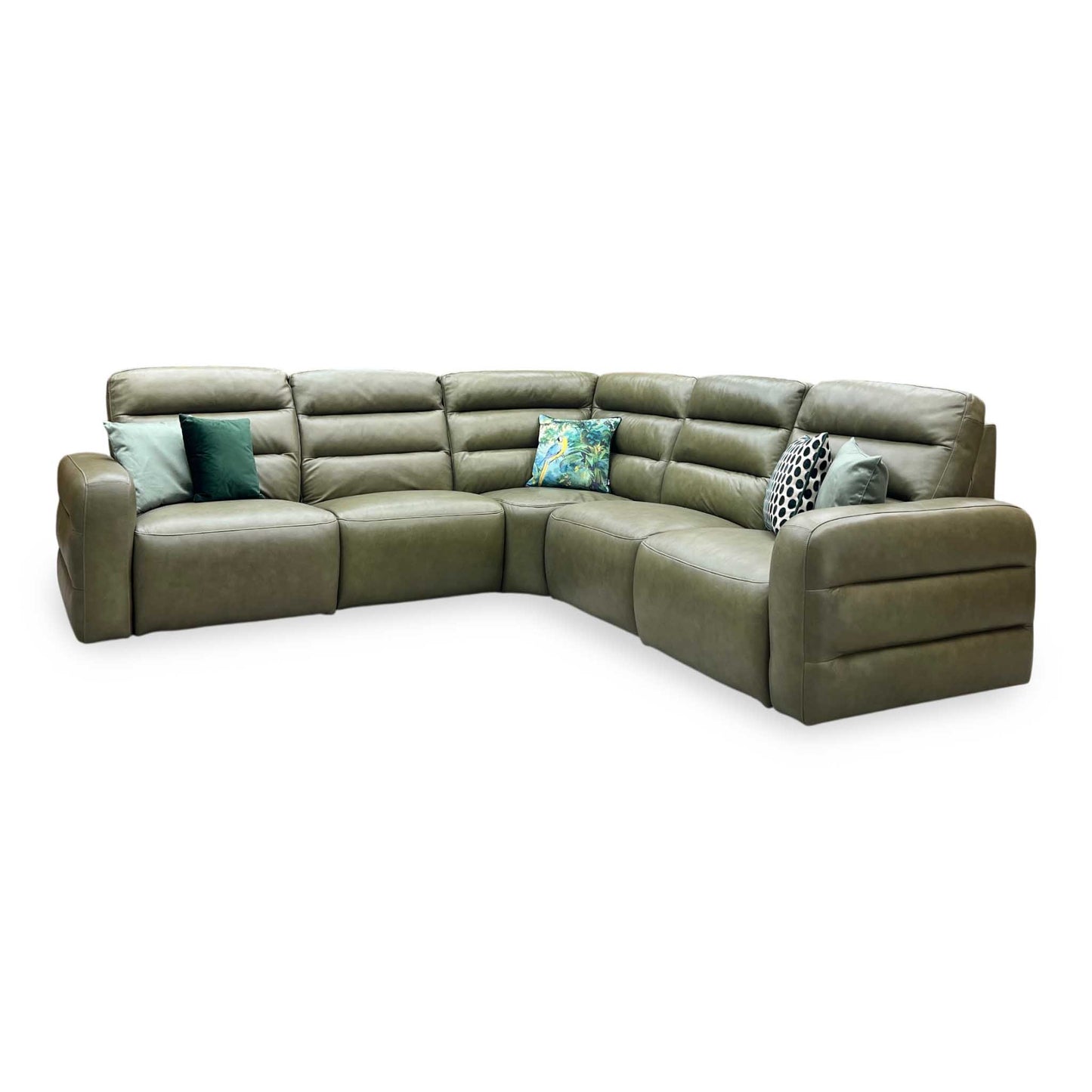 'Jumbo’ Ca-699e Olive Green Leather Large Power Recliner Corner Sofa Furniture Village