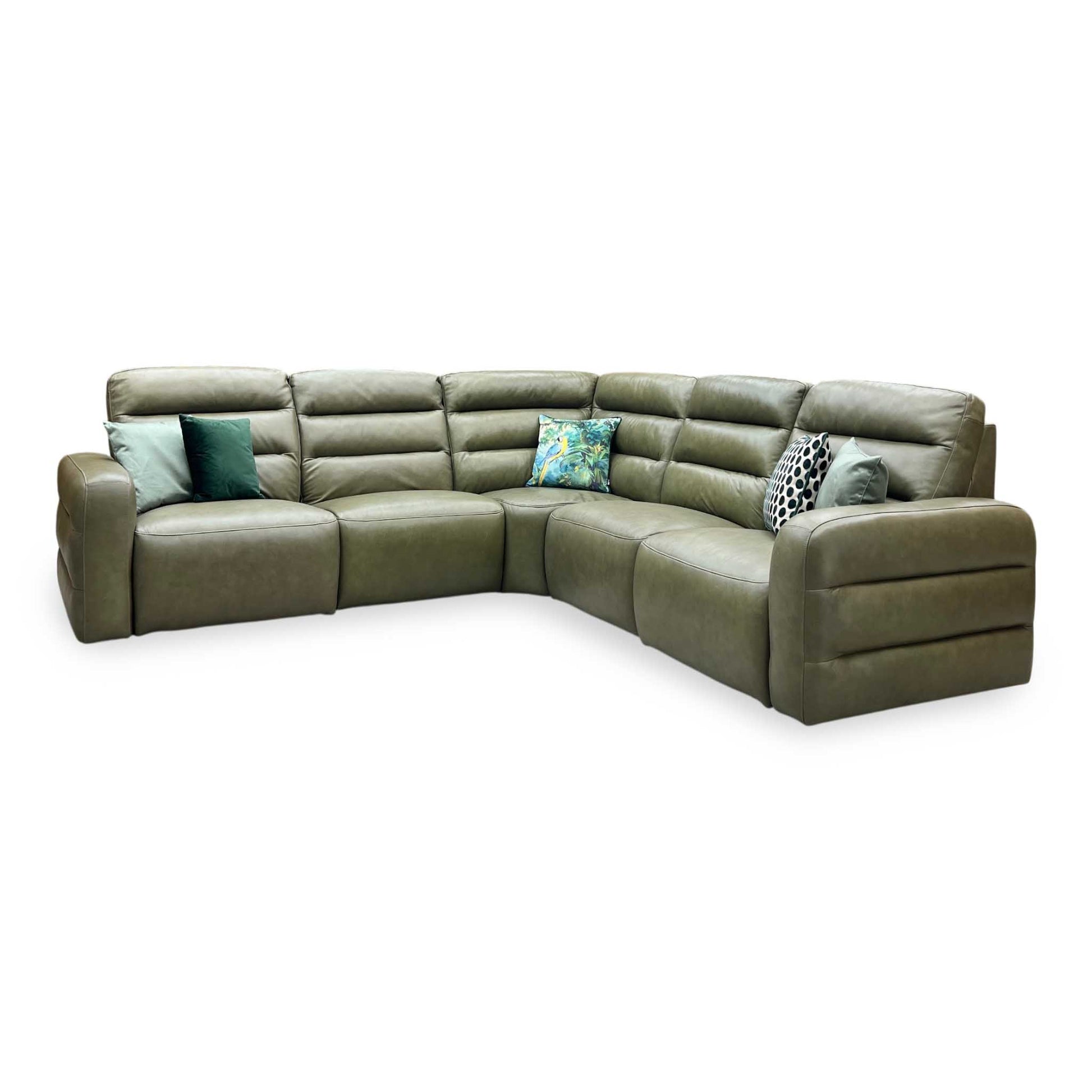 'Jumbo’ Ca-699e Olive Green Leather Large Power Recliner Corner Sofa Furniture Village