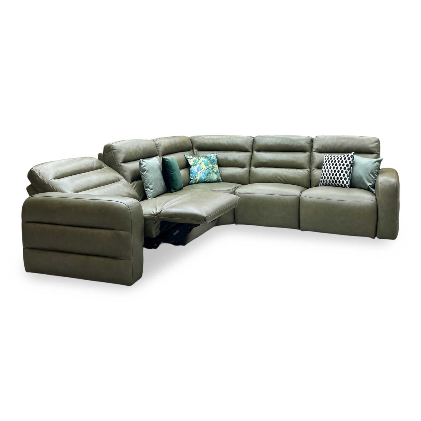 'Jumbo’ Ca-699e Olive Green Leather Large Power Recliner Corner Sofa Furniture Village