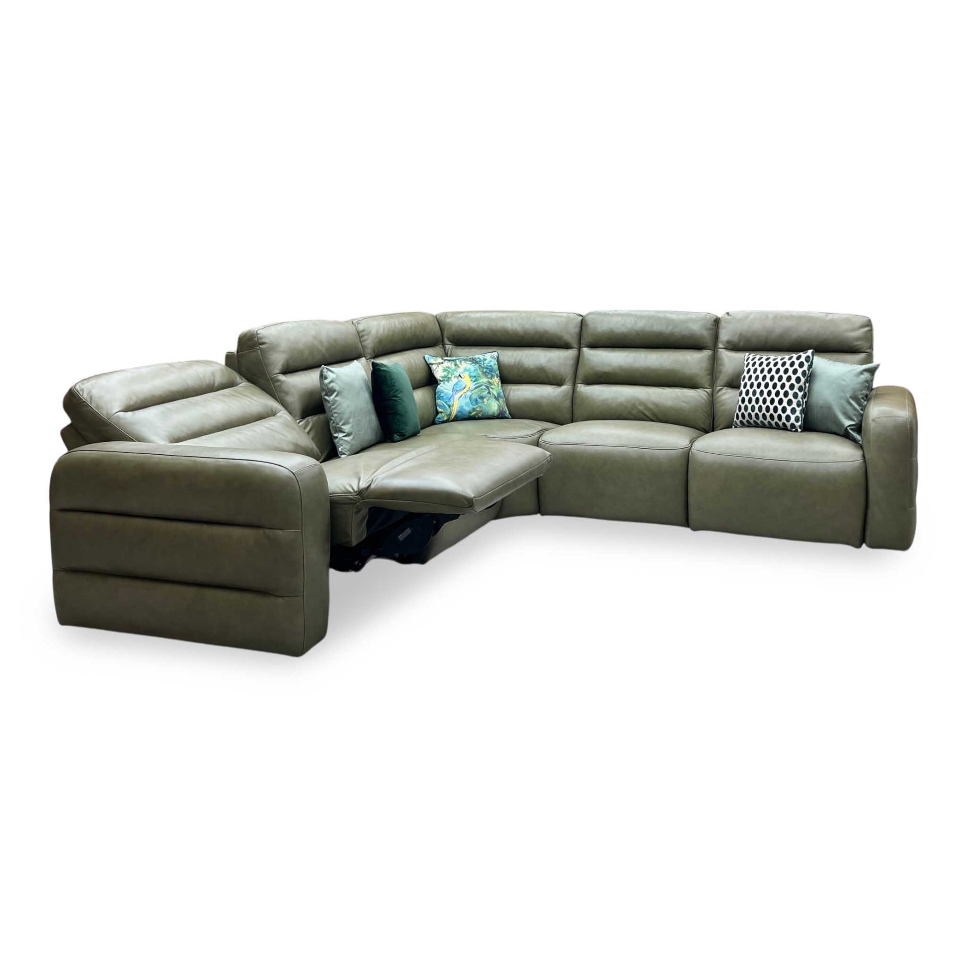 'Jumbo’ Ca-699e Olive Green Leather Large Power Recliner Corner Sofa Furniture Village