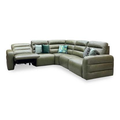'Jumbo’ Ca-699e Olive Green Leather Large Power Recliner Corner Sofa Furniture Village