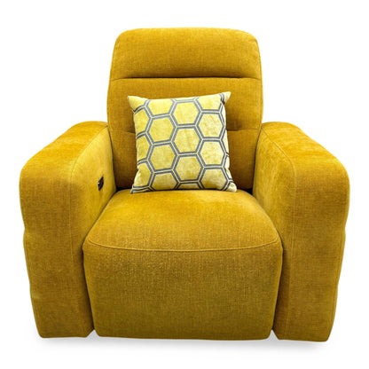 'Jumbo' Honey Yellow Fabric Power Recliner Chair Furniture Village