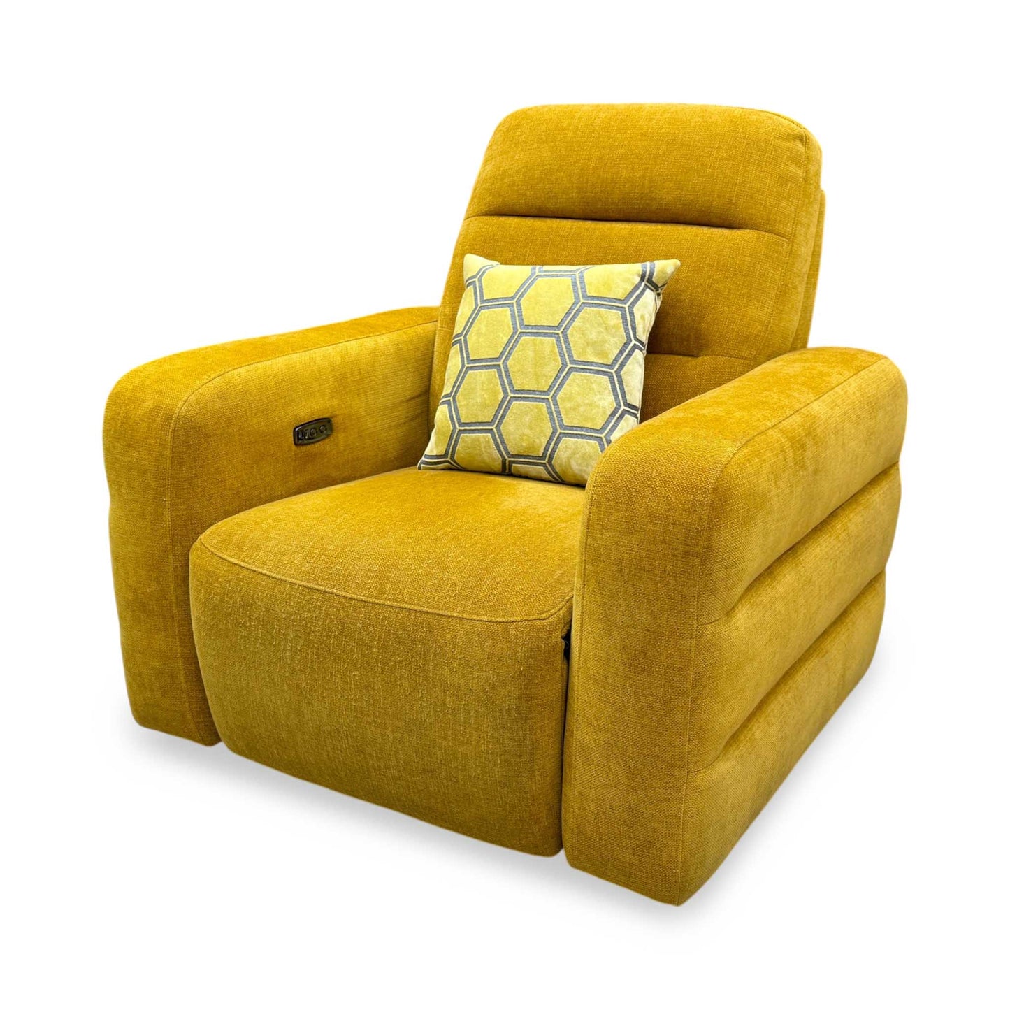 'Jumbo' Honey Yellow Fabric Power Recliner Chair Furniture Village