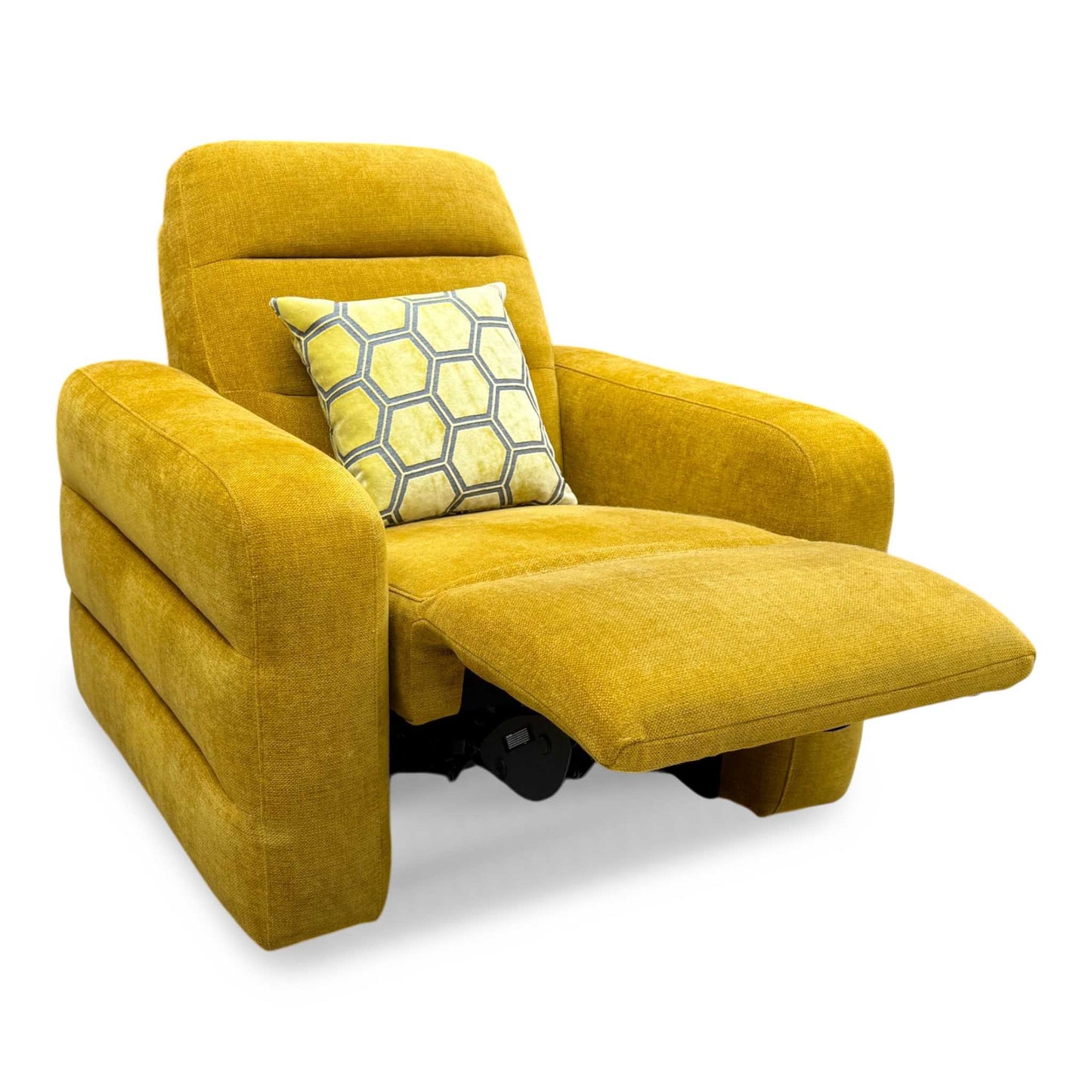 'Jumbo' Honey Yellow Fabric Power Recliner Chair Furniture Village