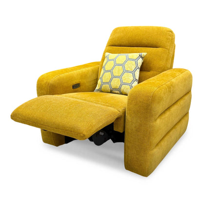 'Jumbo' Honey Yellow Fabric Power Recliner Chair Furniture Village