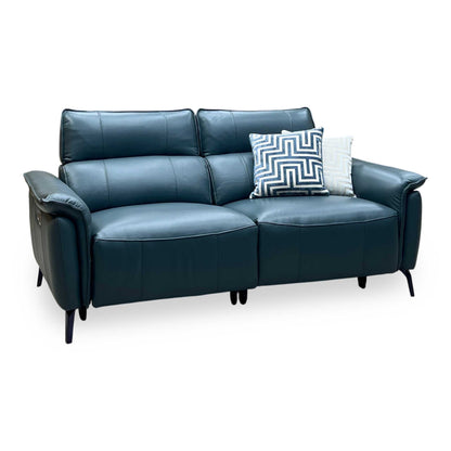 ‘Jude’ Oslo Peacock Green Cat-40_09 Leather 3 Seater Power Recliner Sofa with Power Headrests, Power Lumbar and Heated Seats Furniture Village