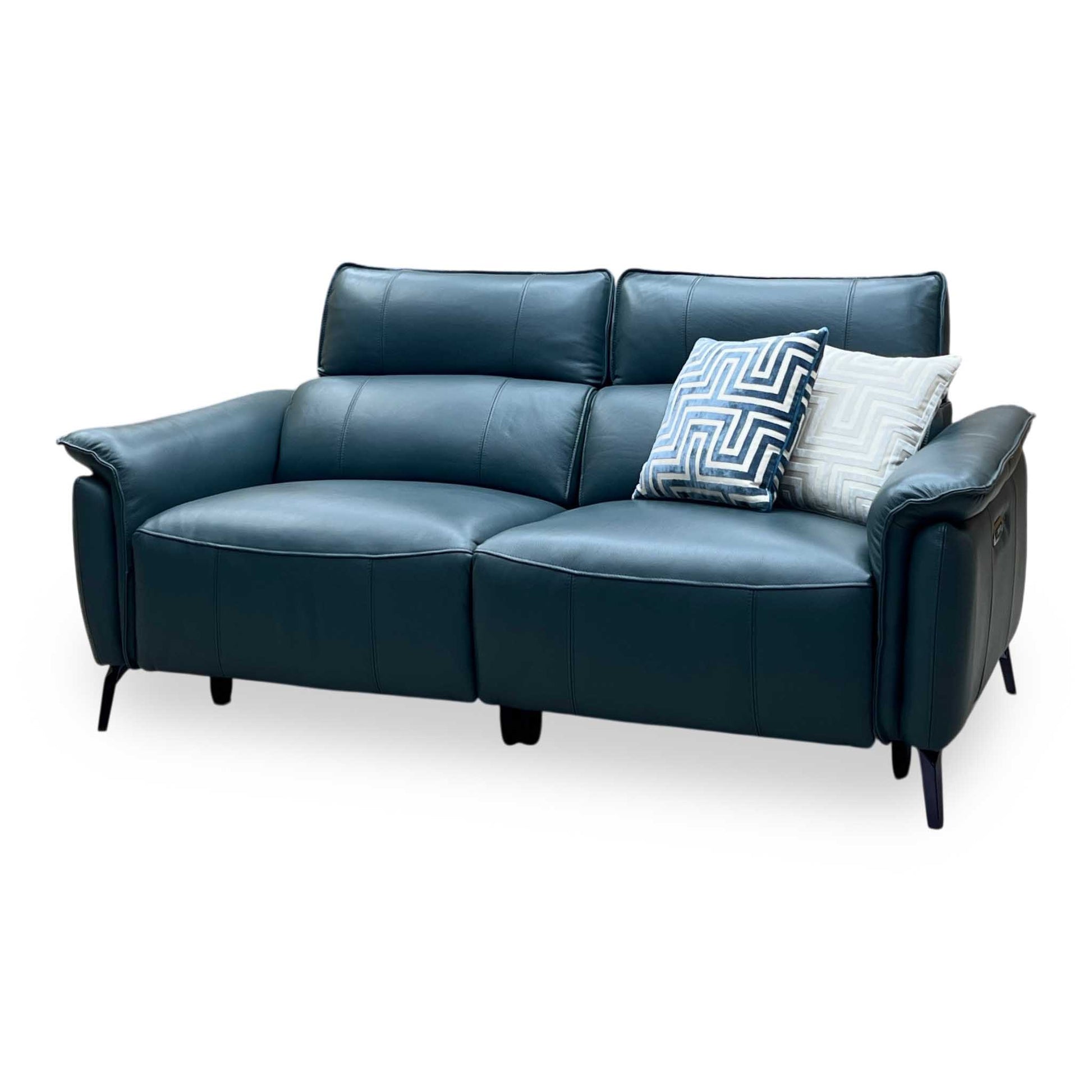‘Jude’ Oslo Peacock Green Cat-40_09 Leather 3 Seater Power Recliner Sofa with Power Headrests, Power Lumbar and Heated Seats Furniture Village