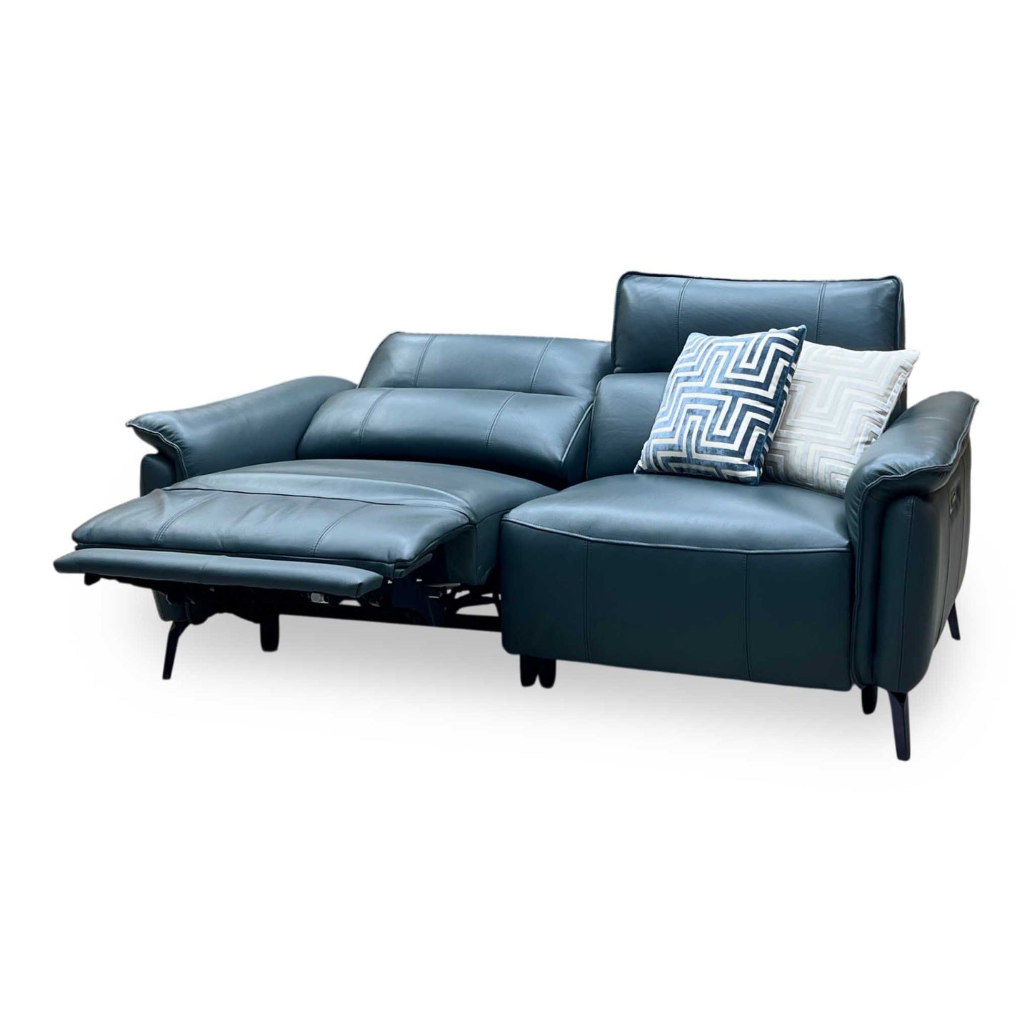 ‘Jude’ Oslo Peacock Green Cat-40_09 Leather 3 Seater Power Recliner Sofa with Power Headrests, Power Lumbar and Heated Seats Furniture Village