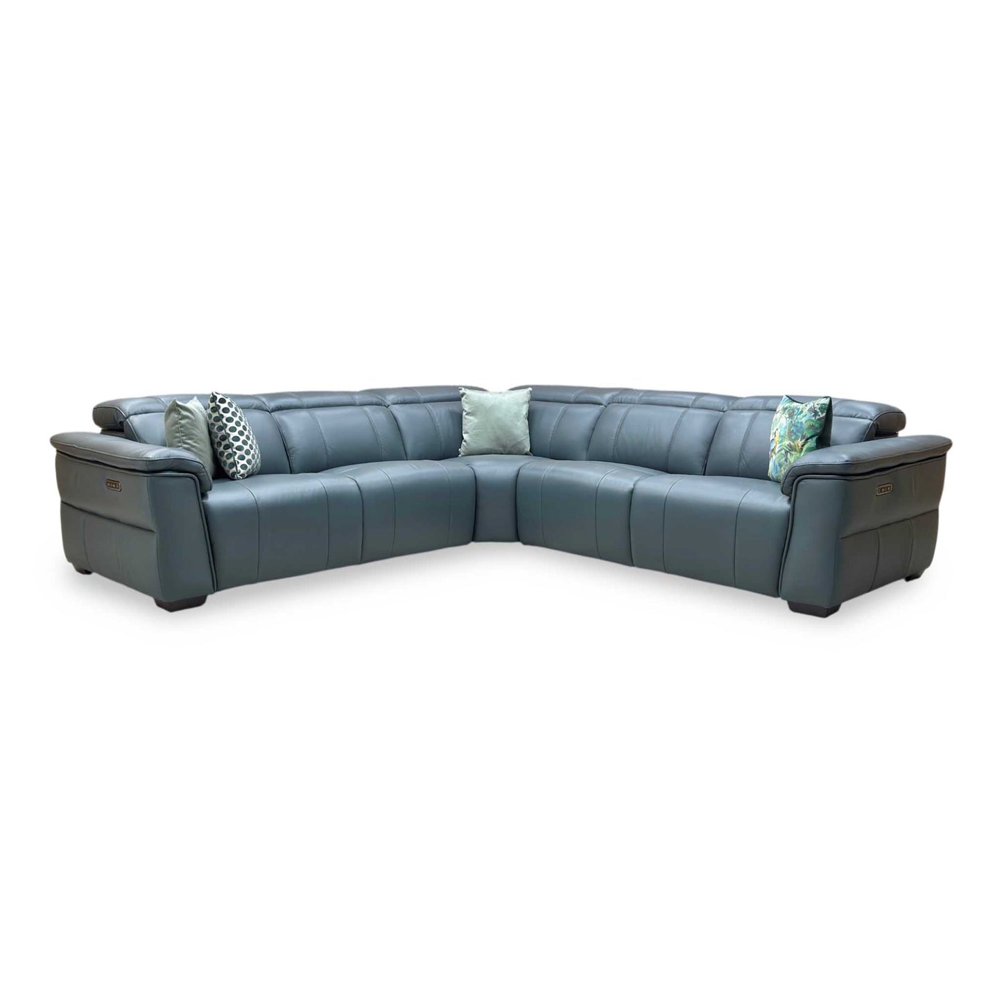 ‘Inca’ Cat-40_09 Peacock Green Leather Large Power Recliner Corner Sofa with Power Headrests Furniture Village