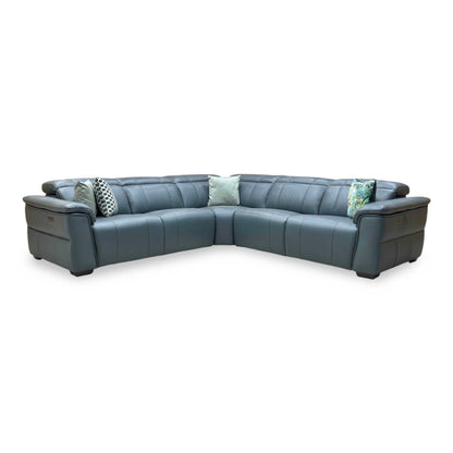 ‘Inca’ Cat-40_09 Peacock Green Leather Large Power Recliner Corner Sofa with Power Headrests Furniture Village