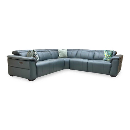 ‘Inca’ Cat-40_09 Peacock Green Leather Large Power Recliner Corner Sofa with Power Headrests Furniture Village