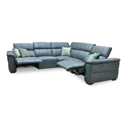 ‘Inca’ Cat-40_09 Peacock Green Leather Large Power Recliner Corner Sofa with Power Headrests Furniture Village