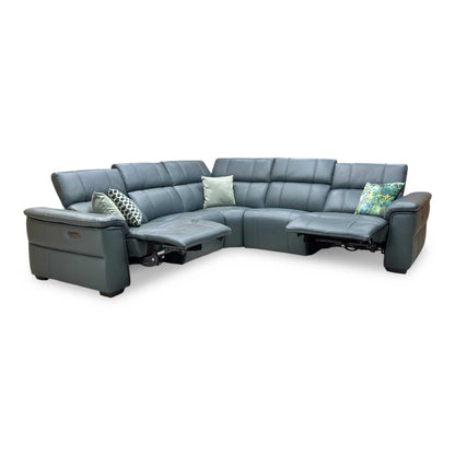 ‘Inca’ Cat-40_09 Peacock Green Leather Large Power Recliner Corner Sofa with Power Headrests Furniture Village