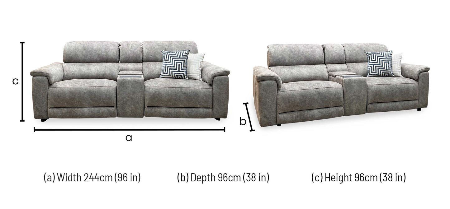 ‘Genius’ Marble Charcoal Grey Velvet Fabric 3 + 3 Seater Power Recliner Media Sofa Set with Power Headrests, Power Lumbar and Bluetooth Speakers Furniture Village
