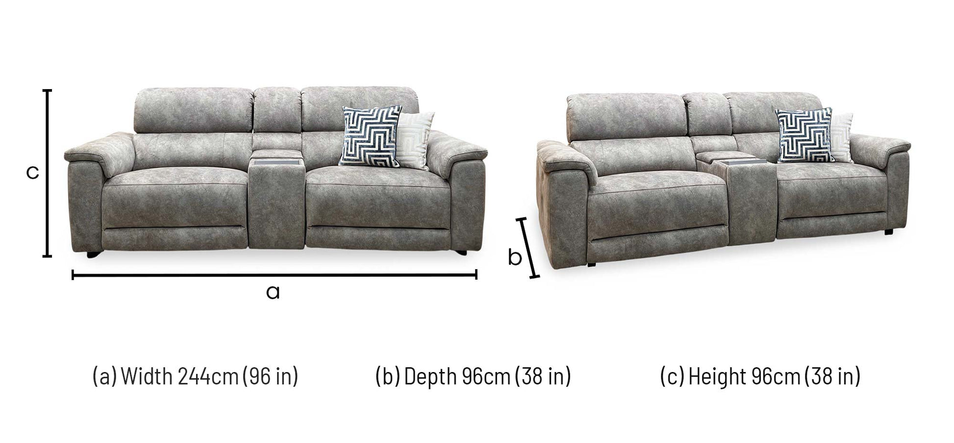 ‘Genius’ Marble Charcoal Grey Velvet Fabric 3 + 3 Seater Power Recliner Media Sofa Set with Power Headrests, Power Lumbar and Bluetooth Speakers Furniture Village