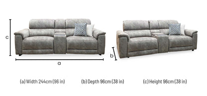 ‘Genius’ Marble Charcoal Grey Velvet Fabric 3 + 3 Seater Power Recliner Media Sofa Set with Power Headrests, Power Lumbar and Bluetooth Speakers Furniture Village