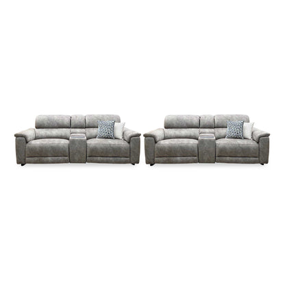 ‘Genius’ Marble Charcoal Grey Velvet Fabric 3 + 3 Seater Power Recliner Media Sofa Set with Power Headrests, Power Lumbar and Bluetooth Speakers Furniture Village