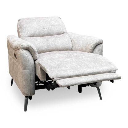 ‘Daytona’ Marble Cream Velvet Fabric Power Recliner Chair Furniture Village