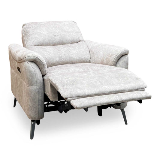 ‘Daytona’ Marble Cream Velvet Fabric Power Recliner Chair Furniture Village