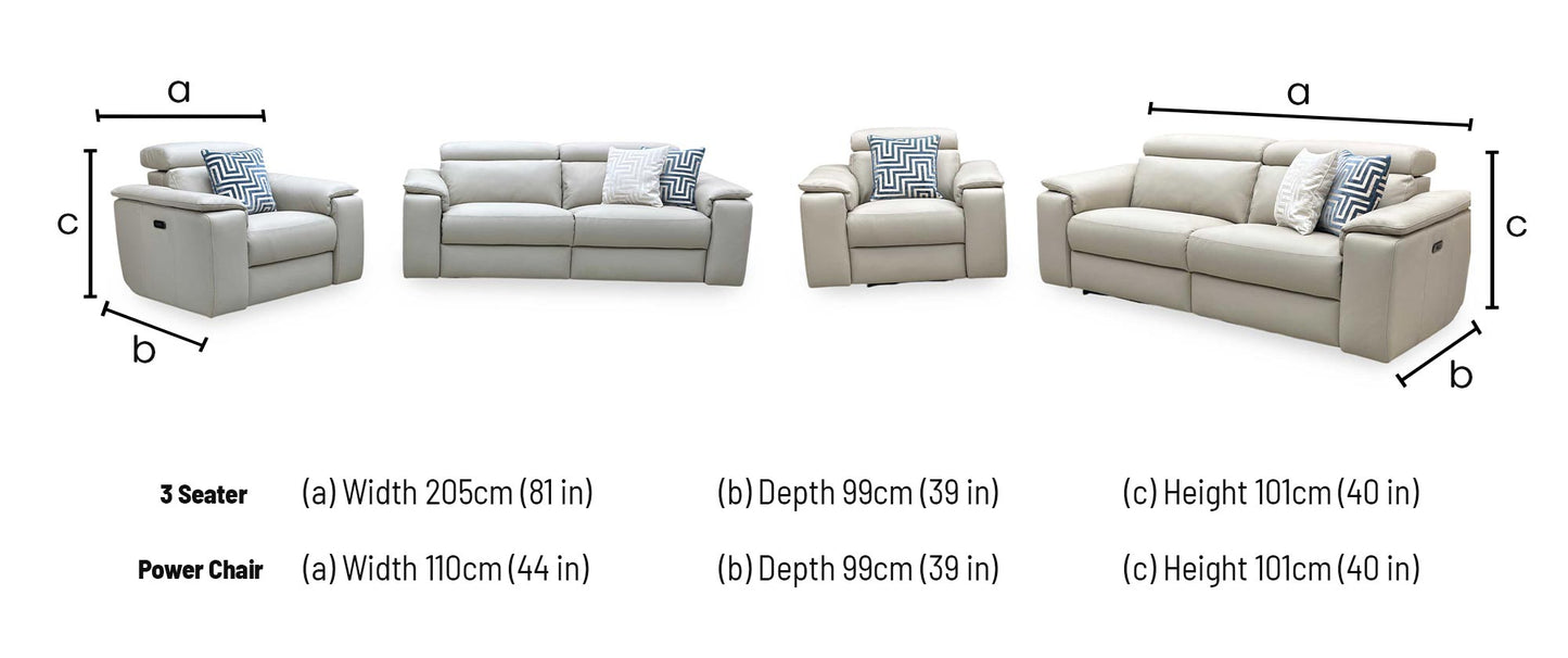 Nicoletti ‘Davide’ Torello 352 Fango Cream Leather 3 Seater Power Recliner Sofa + Power Chair Furniture Village