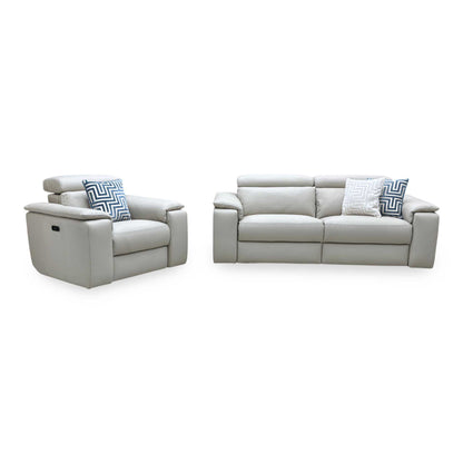 Nicoletti ‘Davide’ Torello 352 Fango Cream Leather 3 Seater Power Recliner Sofa + Power Chair Furniture Village