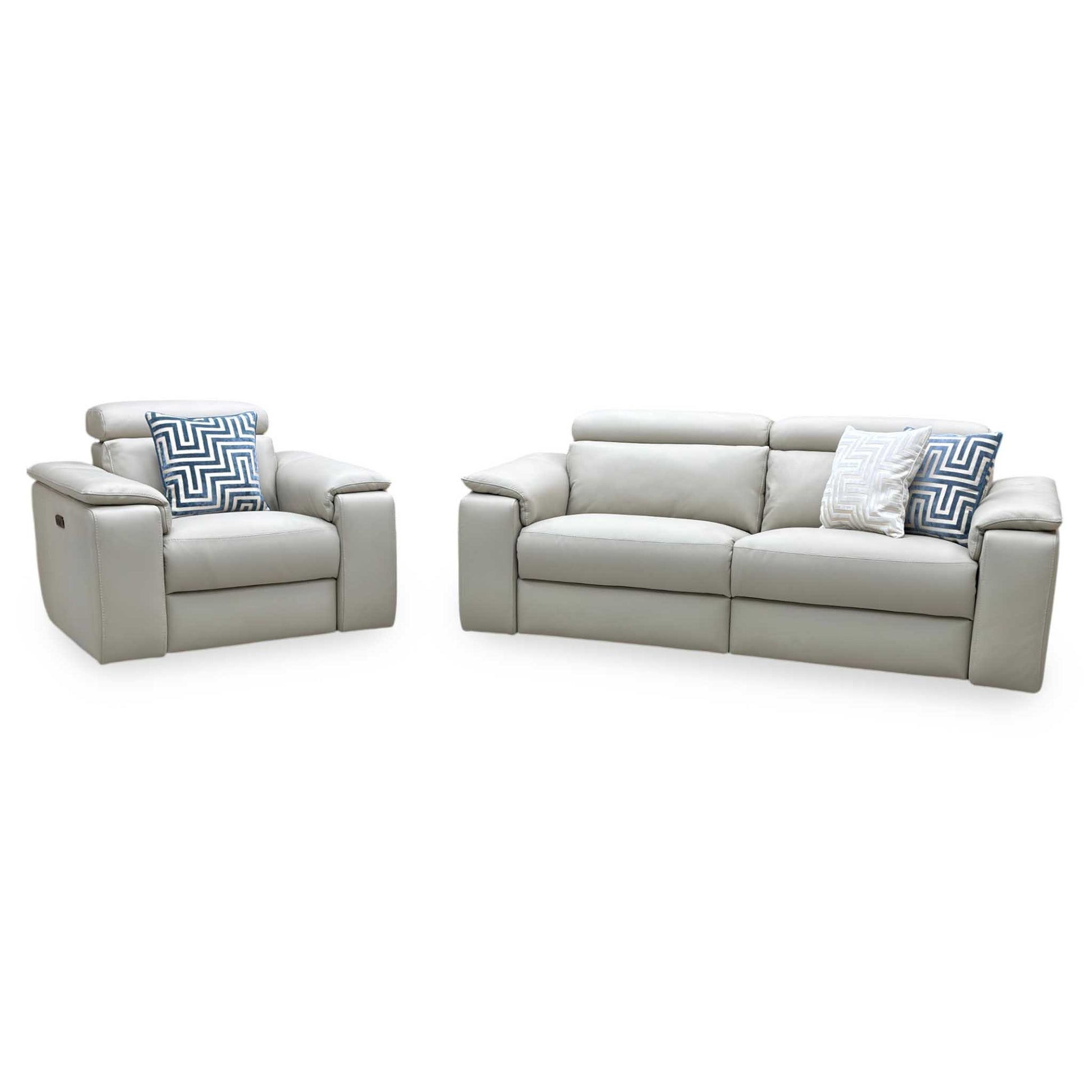 Nicoletti ‘Davide’ Torello 352 Fango Cream Leather 3 Seater Power Recliner Sofa + Power Chair Furniture Village