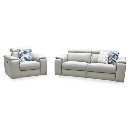 Nicoletti ‘Davide’ Torello 352 Fango Cream Leather 3 Seater Power Recliner Sofa + Power Chair Furniture Village