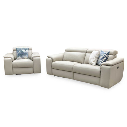 Nicoletti ‘Davide’ Torello 352 Fango Cream Leather 3 Seater Power Recliner Sofa + Power Chair Furniture Village