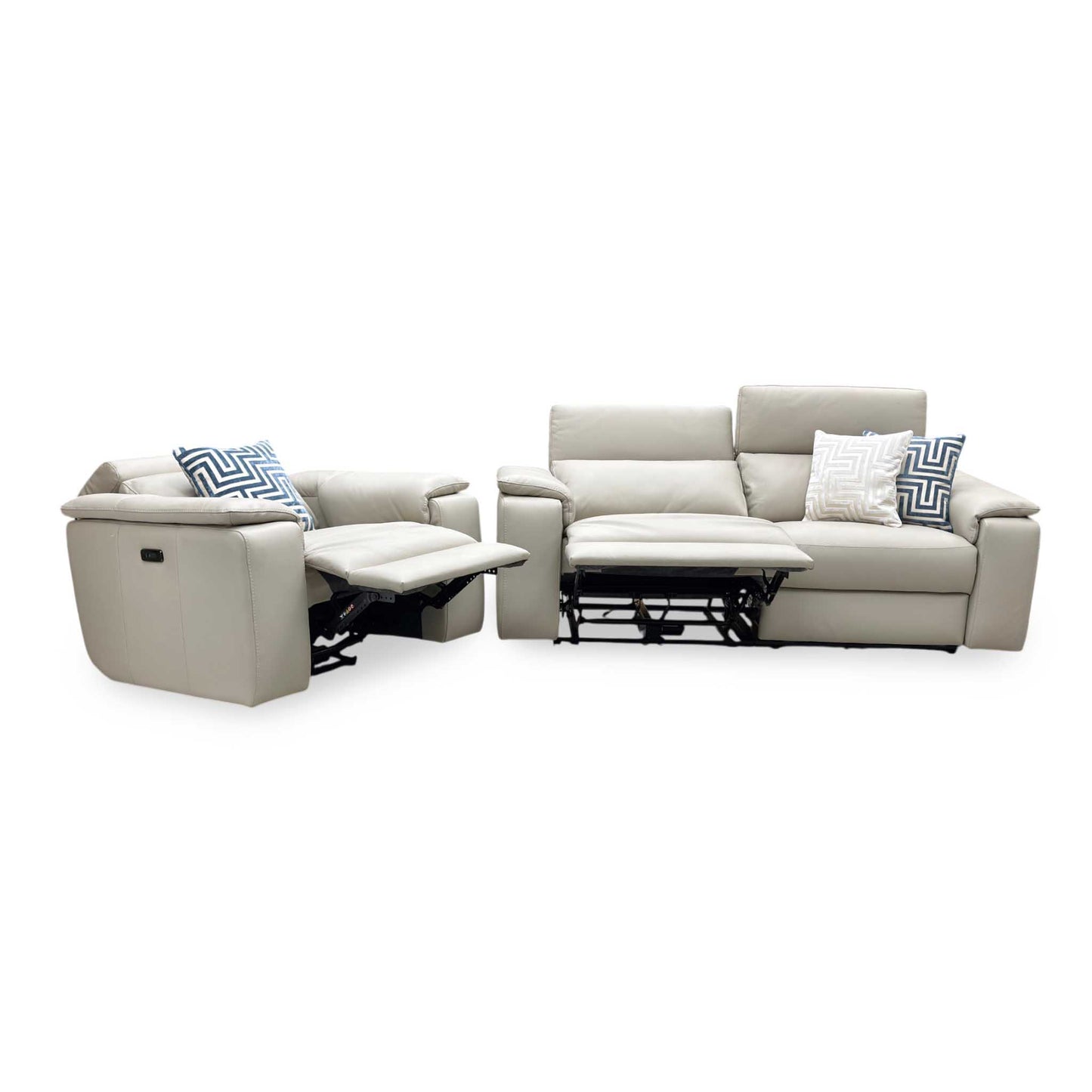 Nicoletti ‘Davide’ Torello 352 Fango Cream Leather 3 Seater Power Recliner Sofa + Power Chair Furniture Village