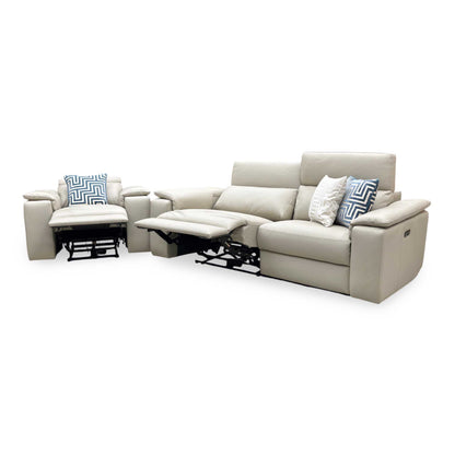Nicoletti ‘Davide’ Torello 352 Fango Cream Leather 3 Seater Power Recliner Sofa + Power Chair Furniture Village