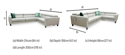 Nicoletti 'Central' Torello Tortora 328 Grey Leather Right Hand Facing Power Recliner Corner Sofa Furniture Village