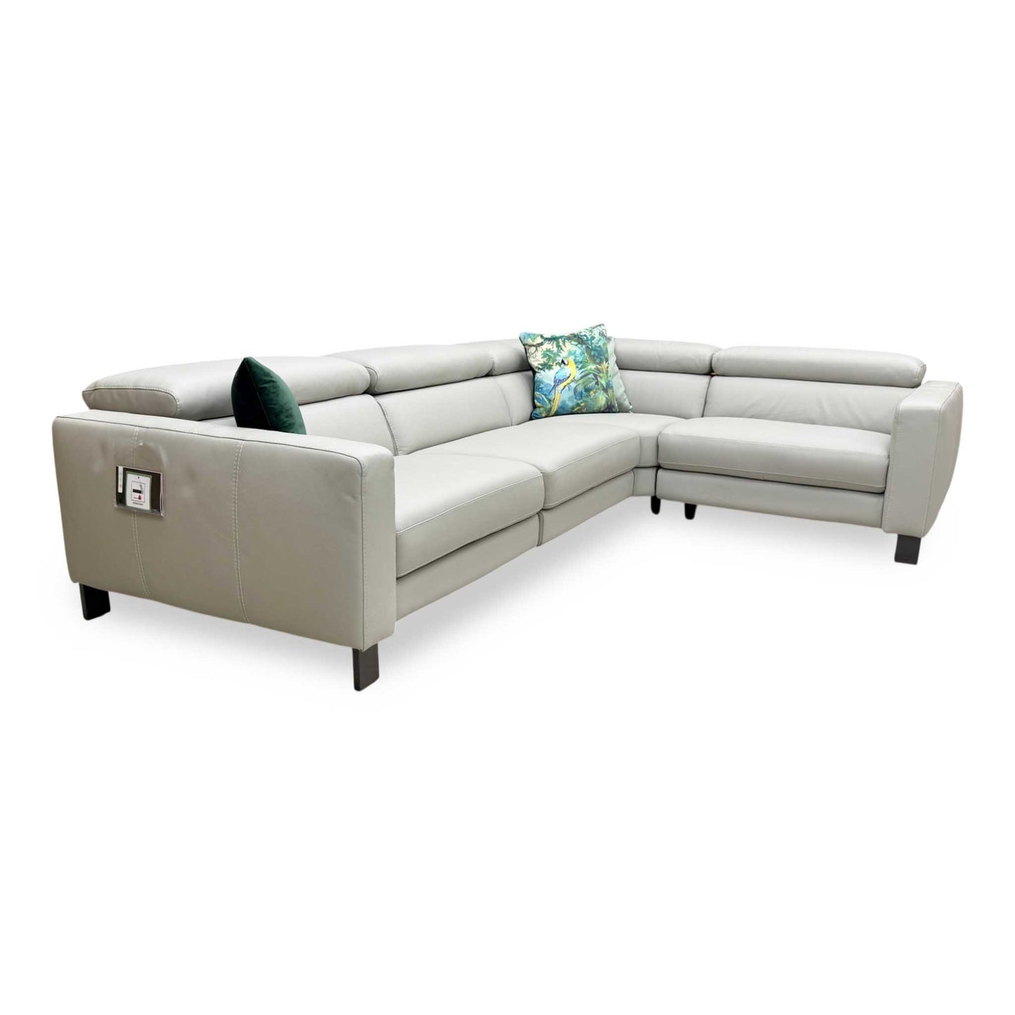 Nicoletti 'Central' Torello Tortora 328 Grey Leather Right Hand Facing Power Recliner Corner Sofa Furniture Village