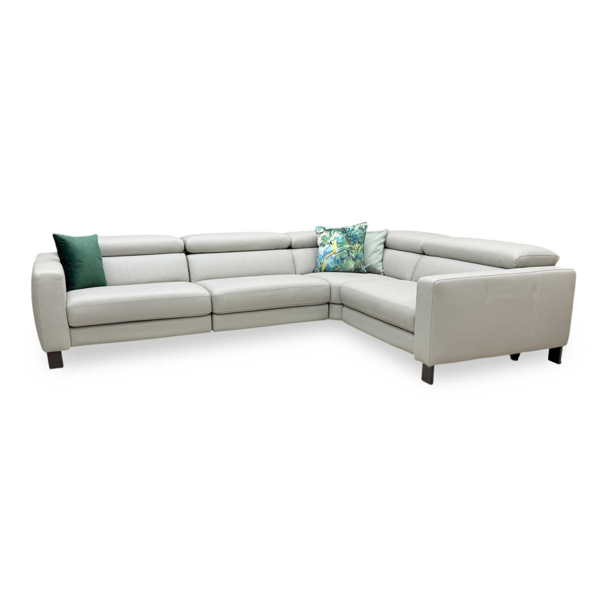 Nicoletti 'Central' Torello Tortora 328 Grey Leather Right Hand Facing Power Recliner Corner Sofa Furniture Village