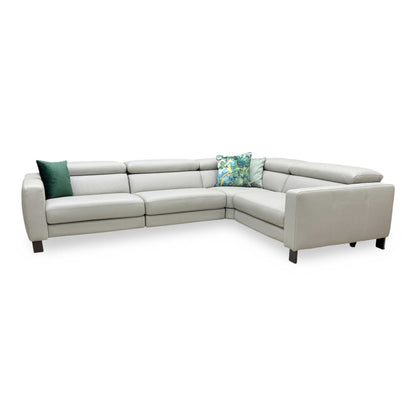 Nicoletti 'Central' Torello Tortora 328 Grey Leather Right Hand Facing Power Recliner Corner Sofa Furniture Village