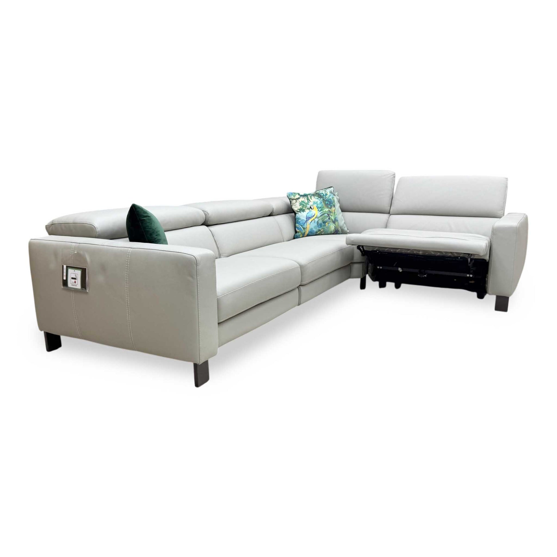 Nicoletti 'Central' Torello Tortora 328 Grey Leather Right Hand Facing Power Recliner Corner Sofa Furniture Village