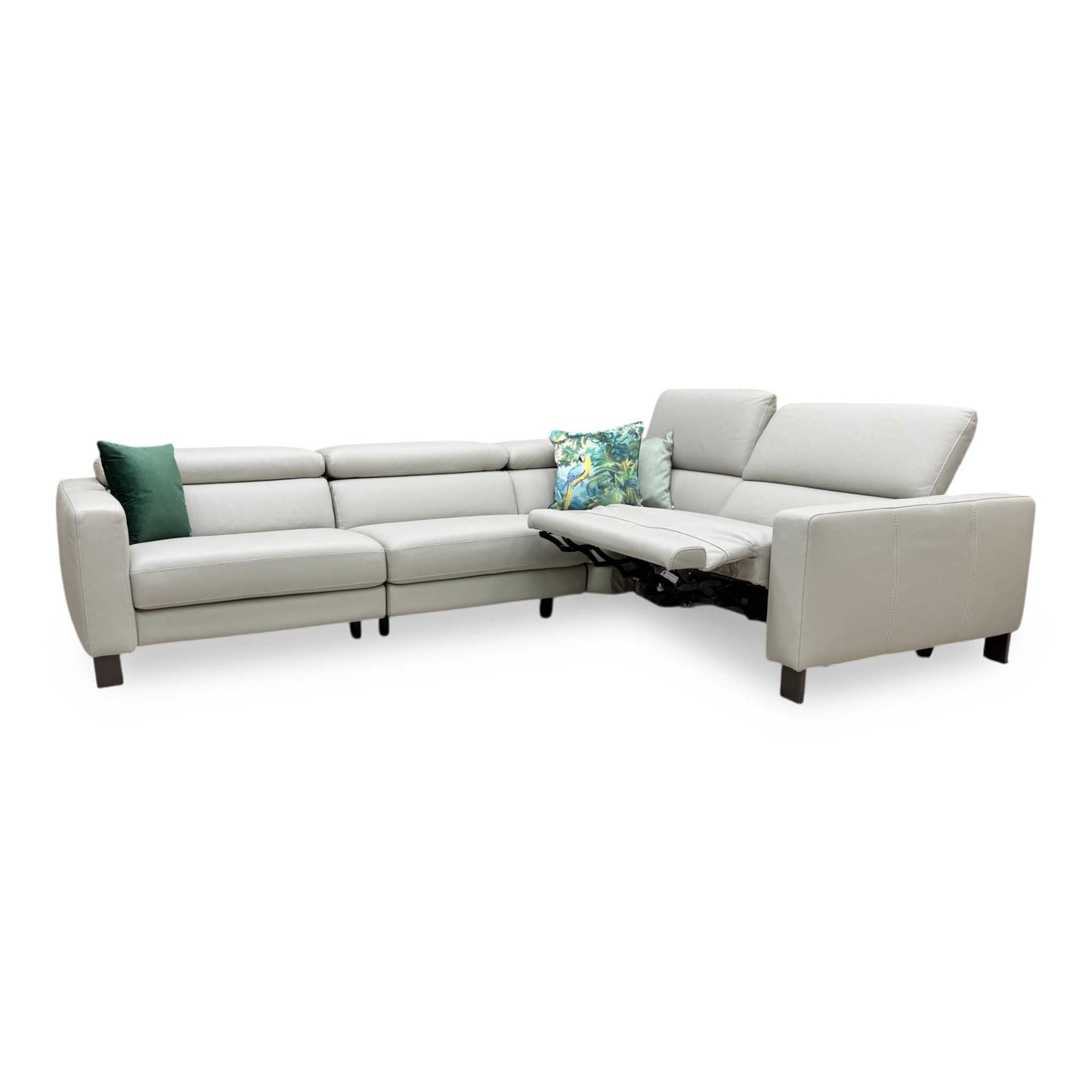 Nicoletti 'Central' Torello Tortora 328 Grey Leather Right Hand Facing Power Recliner Corner Sofa Furniture Village