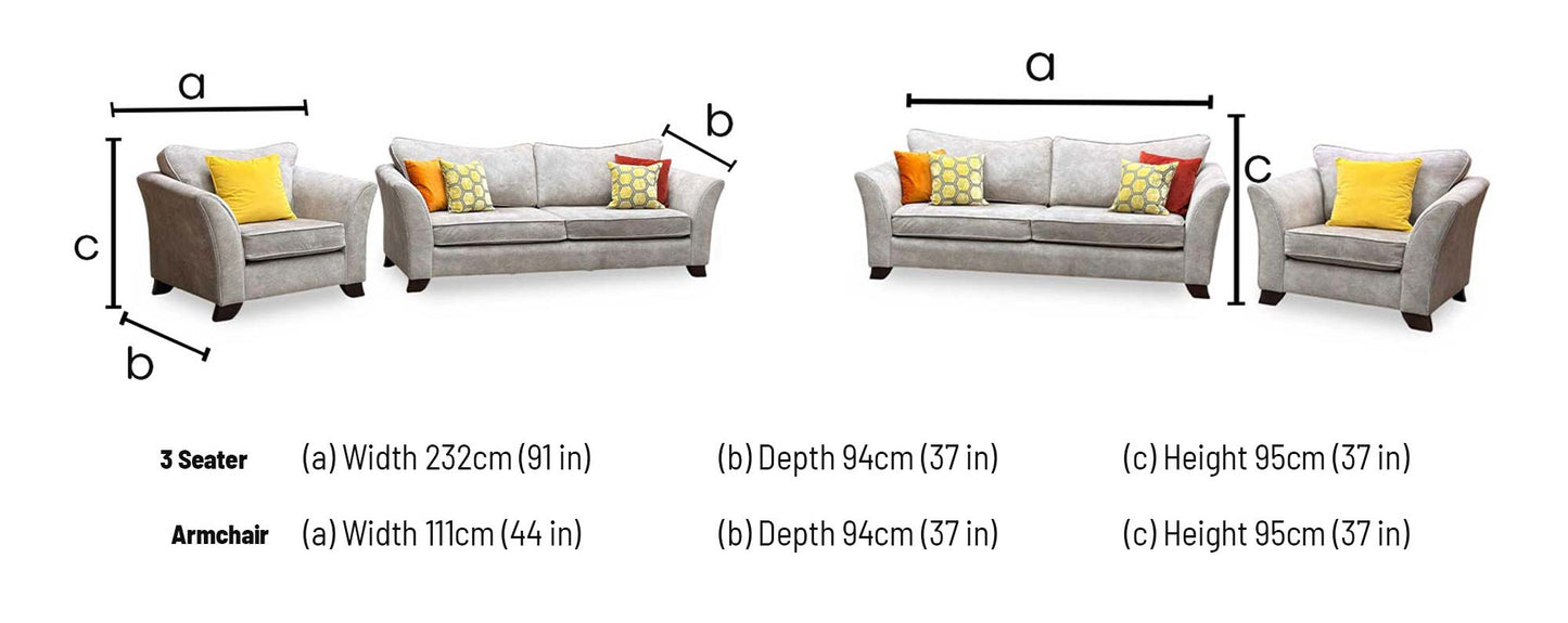 ‘Amora’ Dapple Cream Chrome Insert Fabric 3 Seater Sofa + Chair Furniture Village