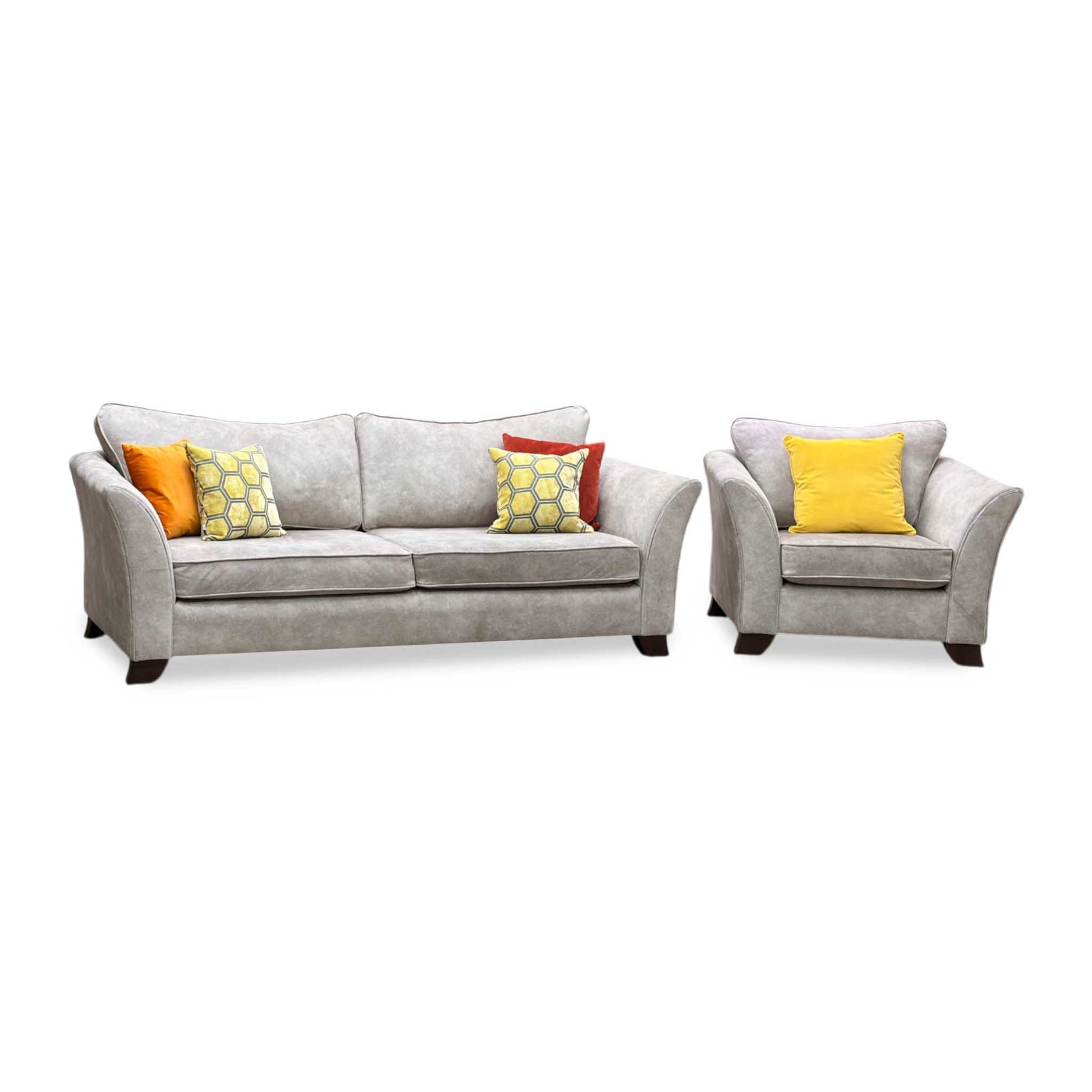 ‘Amora’ Dapple Cream Chrome Insert Fabric 3 Seater Sofa + Chair Furniture Village