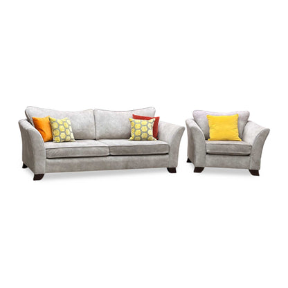 ‘Amora’ Dapple Cream Chrome Insert Fabric 3 Seater Sofa + Chair Furniture Village