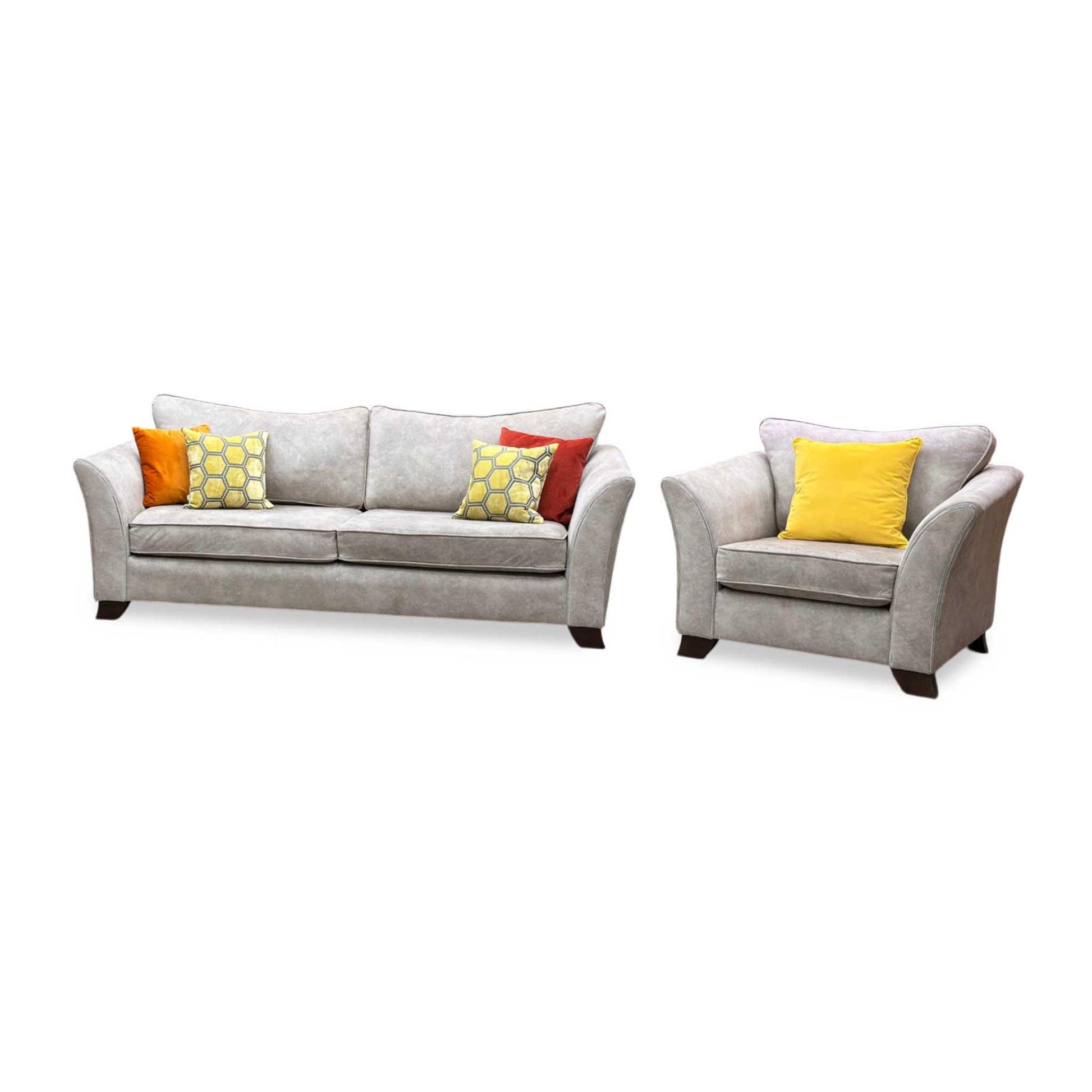 ‘Amora’ Dapple Cream Chrome Insert Fabric 3 Seater Sofa + Chair Furniture Village