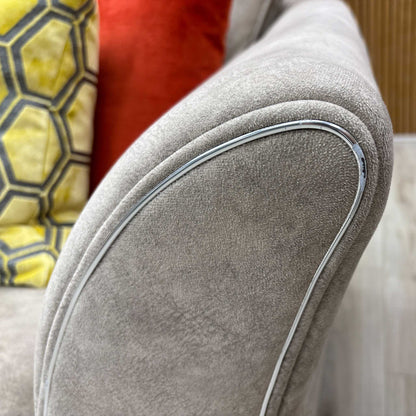 ‘Amora’ Dapple Cream Chrome Insert Fabric 3 Seater Sofa + Chair Furniture Village