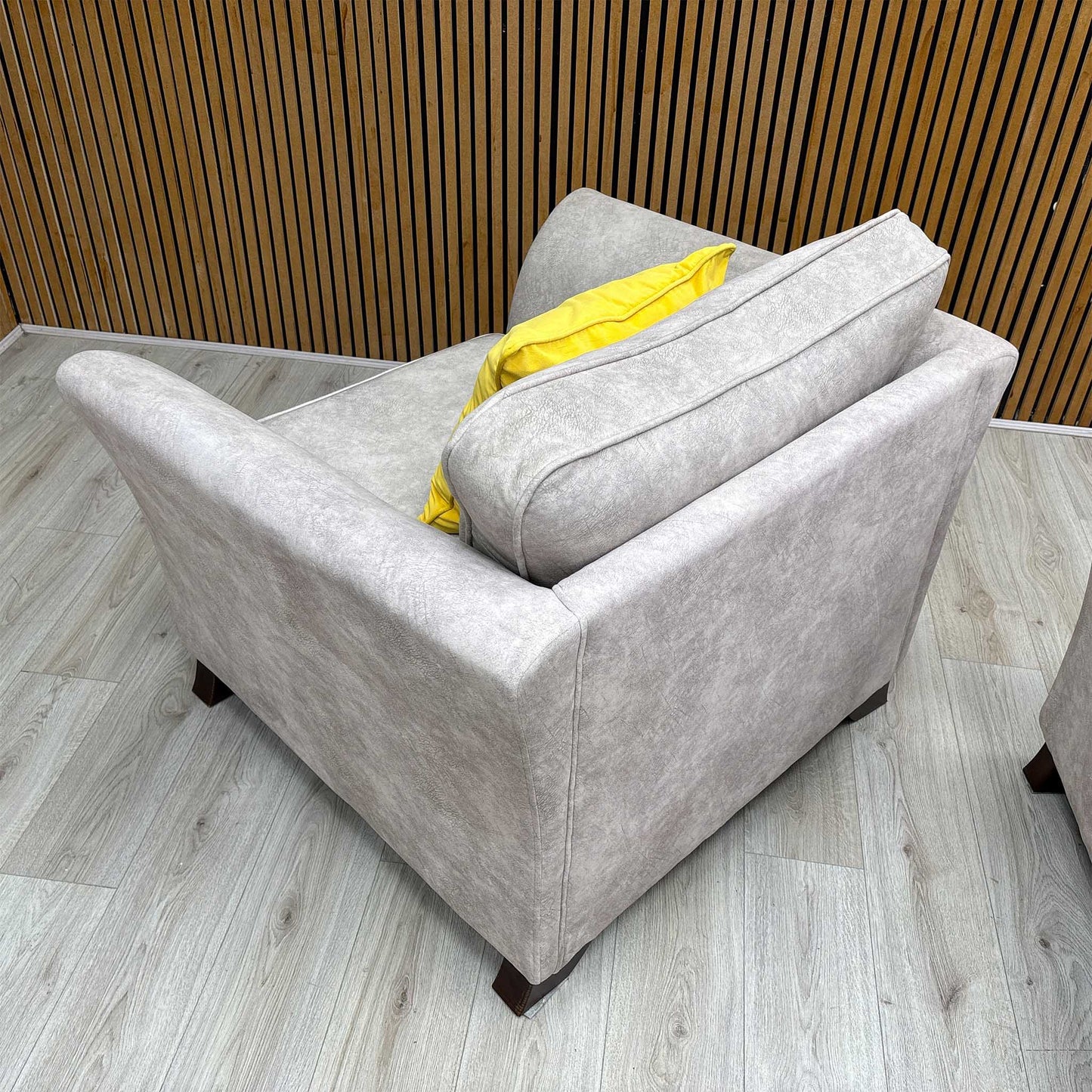 ‘Amora’ Dapple Cream Chrome Insert Fabric 3 Seater Sofa + Chair Furniture Village