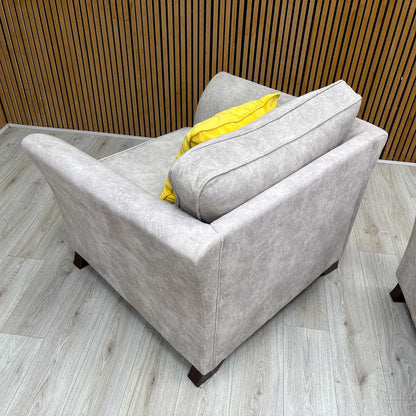 ‘Amora’ Dapple Cream Chrome Insert Fabric 3 Seater Sofa + Chair Furniture Village