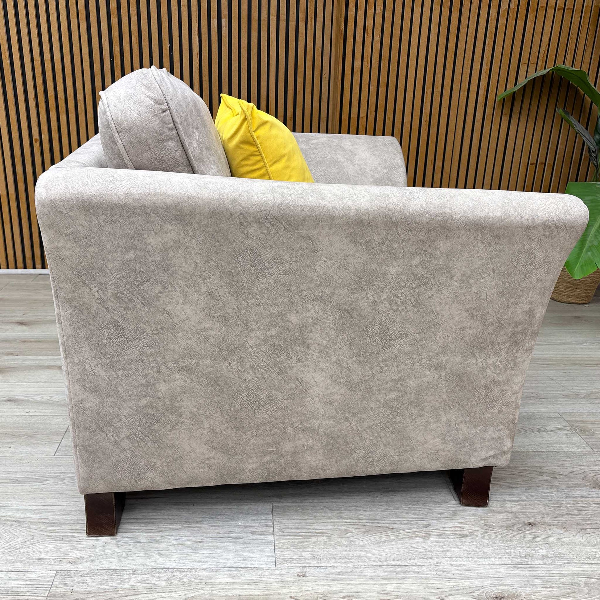 ‘Amora’ Dapple Cream Chrome Insert Fabric 3 Seater Sofa + Chair Furniture Village