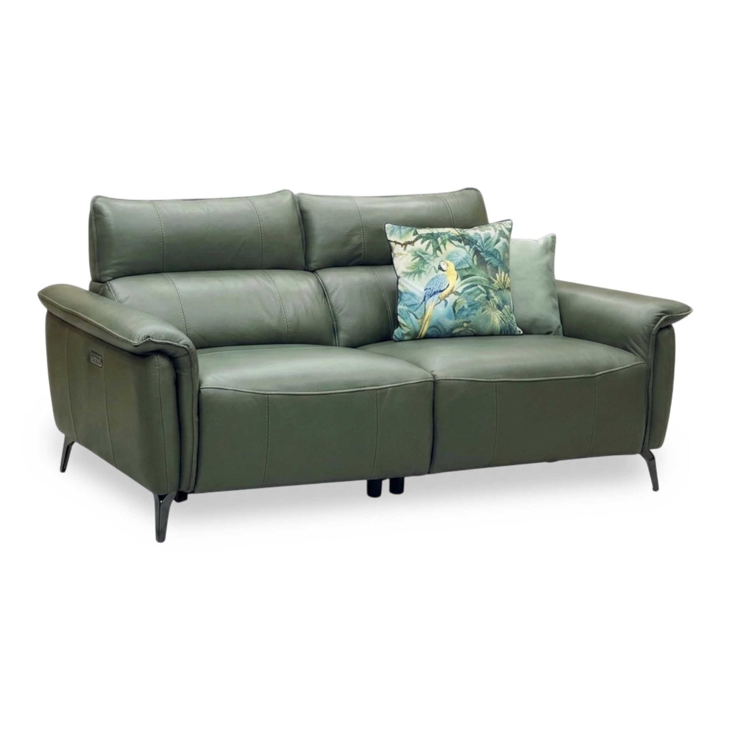 ‘Jude' Oslo Pine Green Cat-40_10 Leather 3 Seater Power Recliner Sofa with Telescopic Headrests Furniture Village