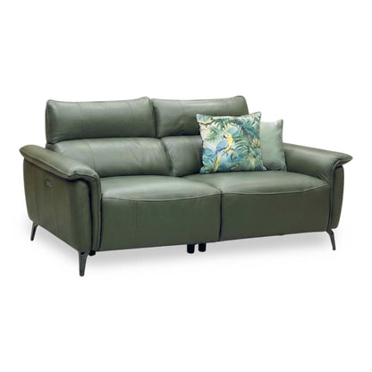‘Jude' Oslo Pine Green Cat-40_10 Leather 3 Seater Power Recliner Sofa with Telescopic Headrests Furniture Village