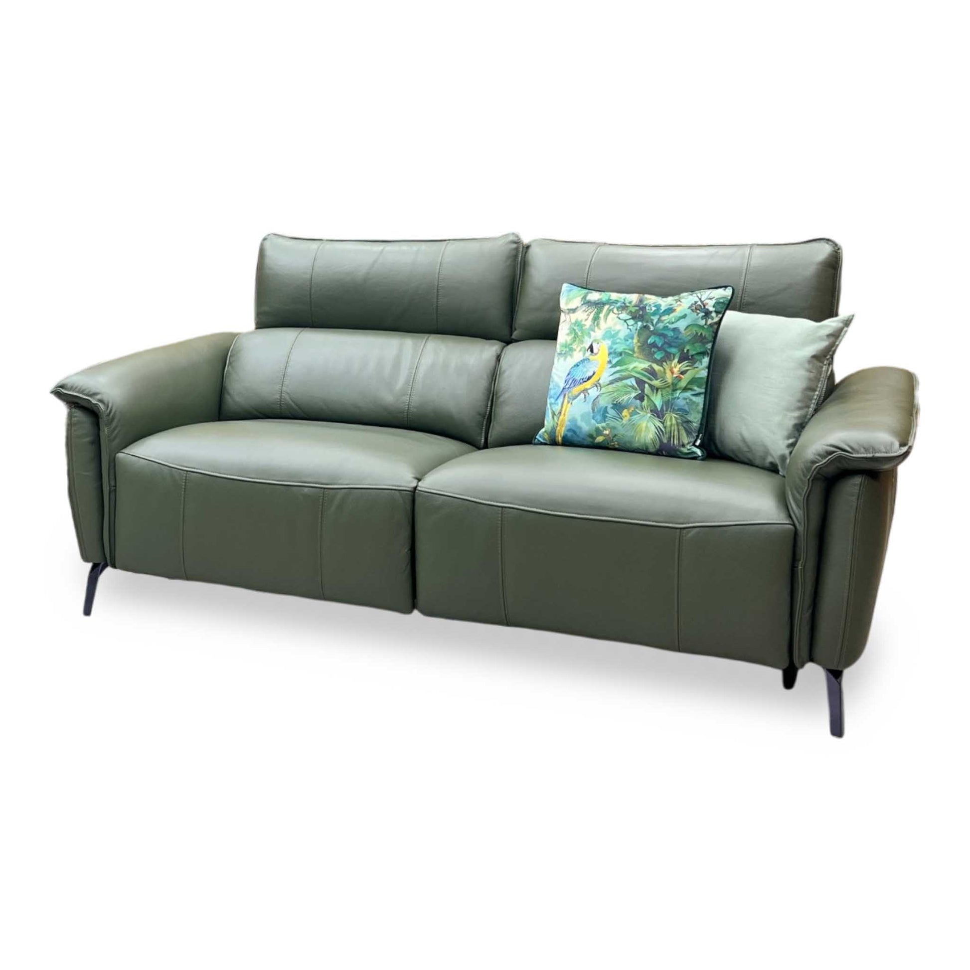 ‘Jude' Oslo Pine Green Cat-40_10 Leather 3 Seater Power Recliner Sofa with Telescopic Headrests Furniture Village