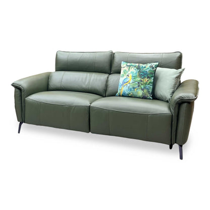 ‘Jude' Oslo Pine Green Cat-40_10 Leather 3 Seater Power Recliner Sofa with Telescopic Headrests Furniture Village